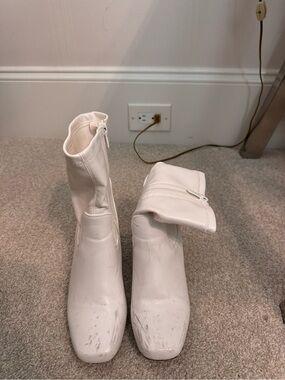 Dream Pairs White Square Toe Ankle Booties with Side Zipper